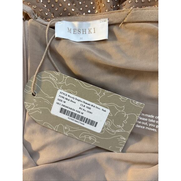 NEW Meshki Waverly Strapless Diamante Midi Dress Size Medium Nude Party Sparkles - Picture 12 of 14